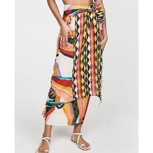 NEW! FARM RIO Patchwork Multicolor Banana Sarong White One Size Resortwear Beach